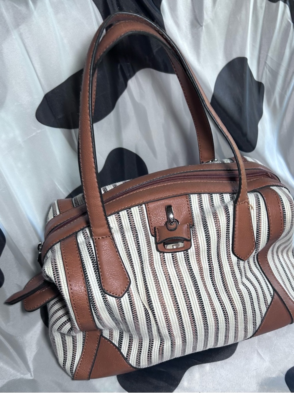 London Fog Brown & White Striped Shoulder Bag